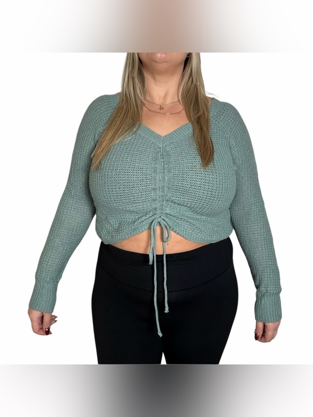 3/$20 💥 Full Circle Trends Waffle Knit Cropped Sweater Cinched Drawstring Boho‎
